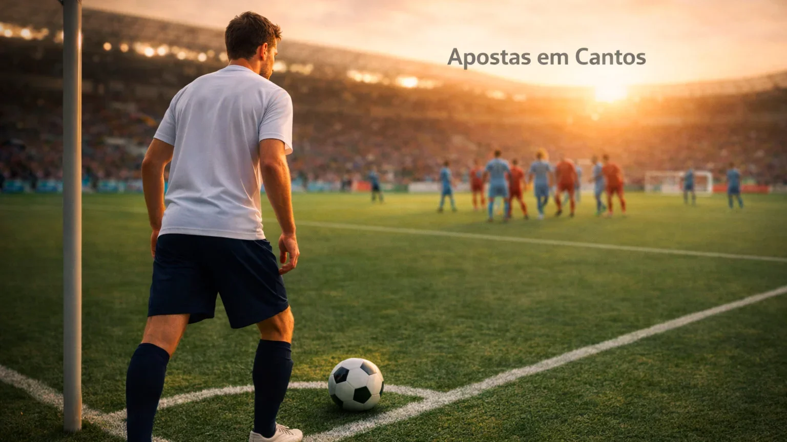 Jogador de futebol a preparar-se para bater um pontapé de canto num estádio