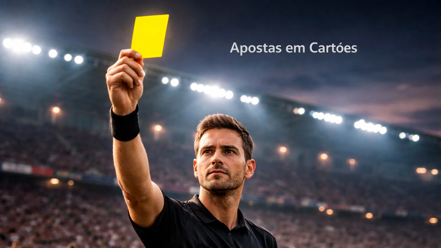 Árbitro de futebol a mostrar cartão amarelo durante um jogo