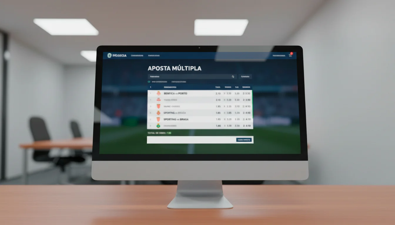 Ecrã de computador a mostrar várias selecções de apostas combinadas
