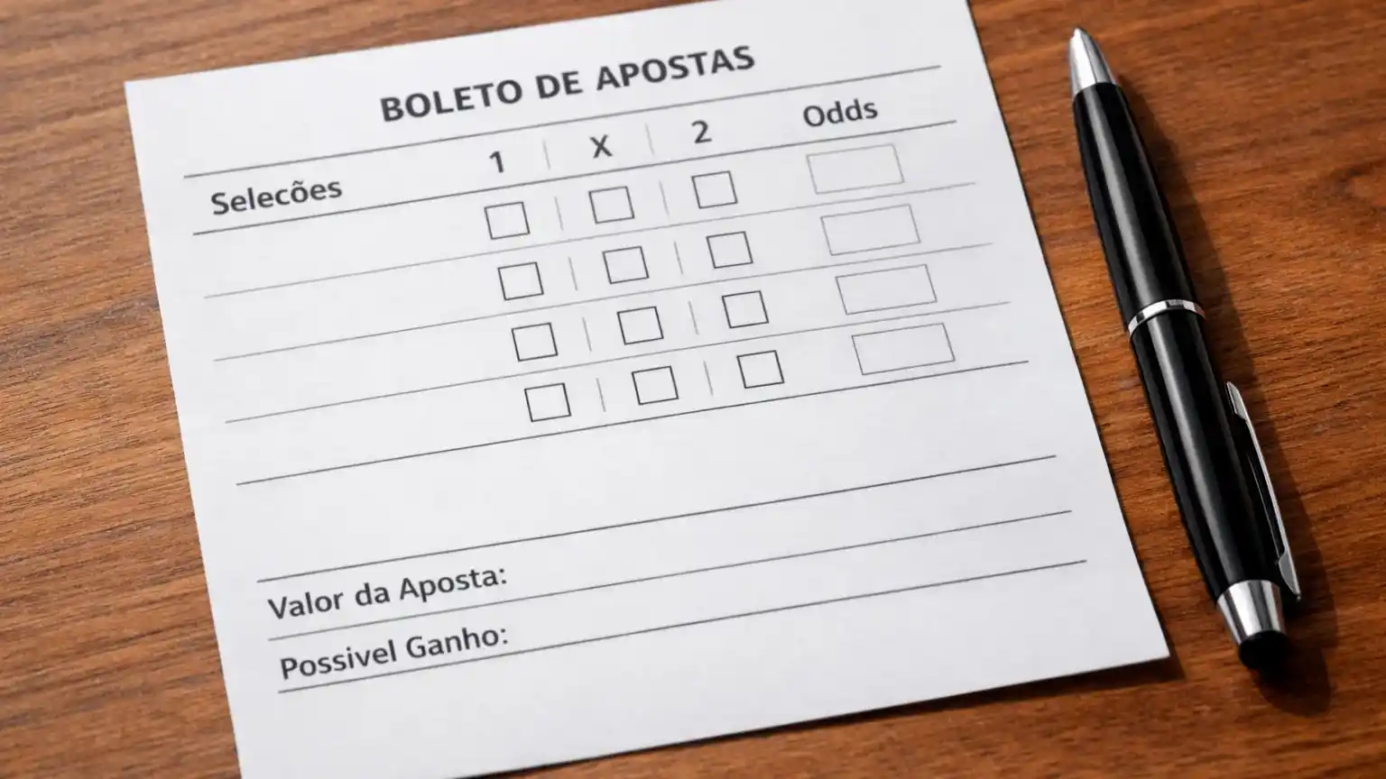 Boletim de apostas desportivas sobre uma mesa com caneta ao lado