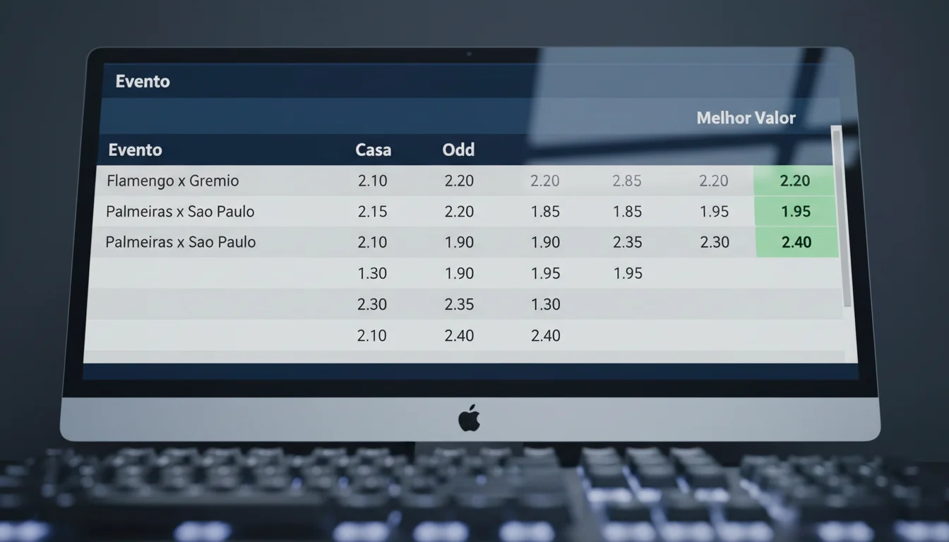 Tabela comparativa de odds de diferentes casas de apostas num ecrã de computador