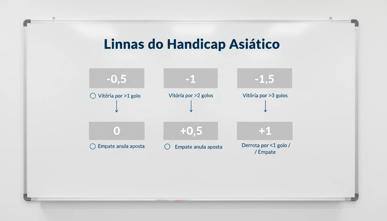 Quadro explicativo com diferentes linhas de handicap asiático e seus significados