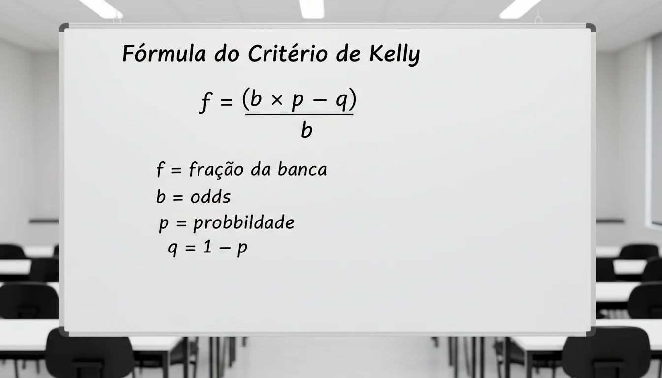 Quadro branco com fórmula matemática do Critério de Kelly escrita