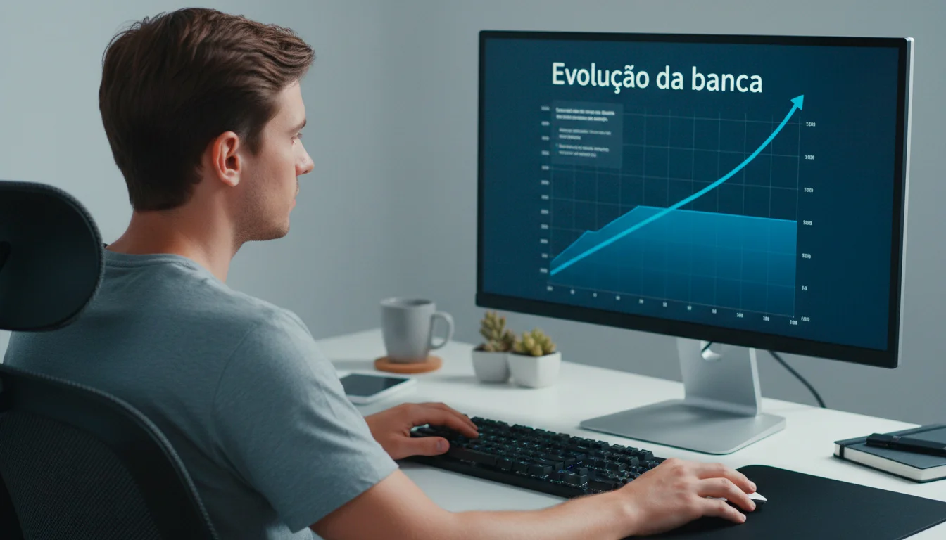 Pessoa a analisar gráficos de crescimento financeiro num ecrã de computador