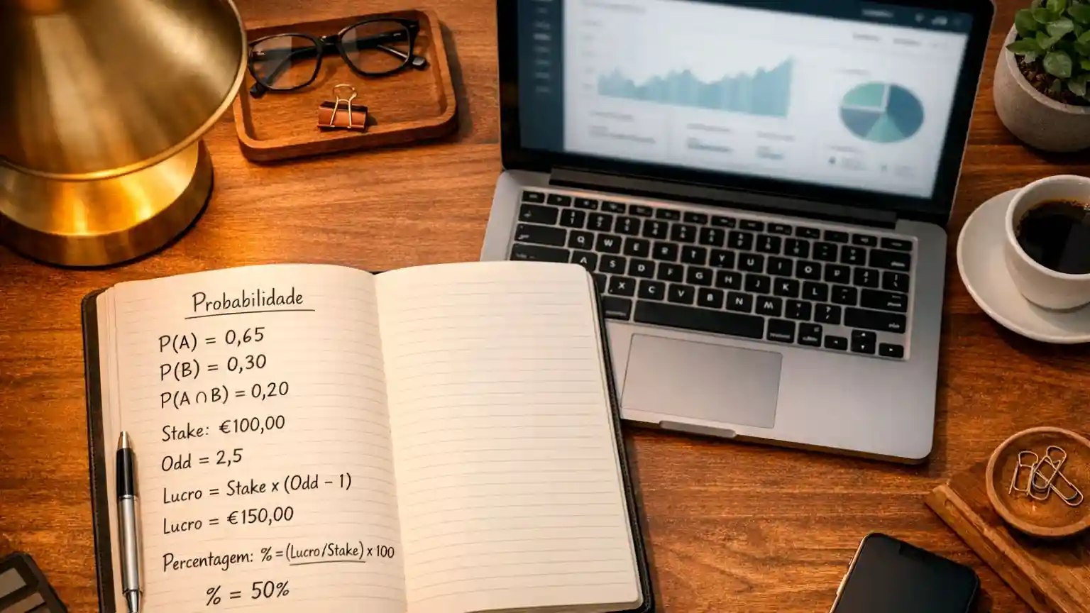 Pessoa a trabalhar com fórmulas matemáticas num caderno junto a um portátil
