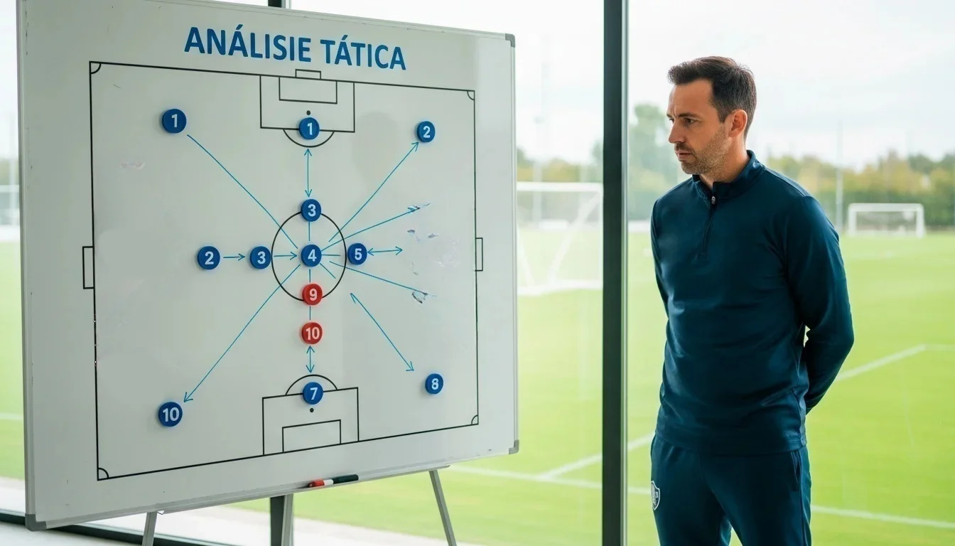 Treinador de futebol a analisar táticas num quadro de estratégia