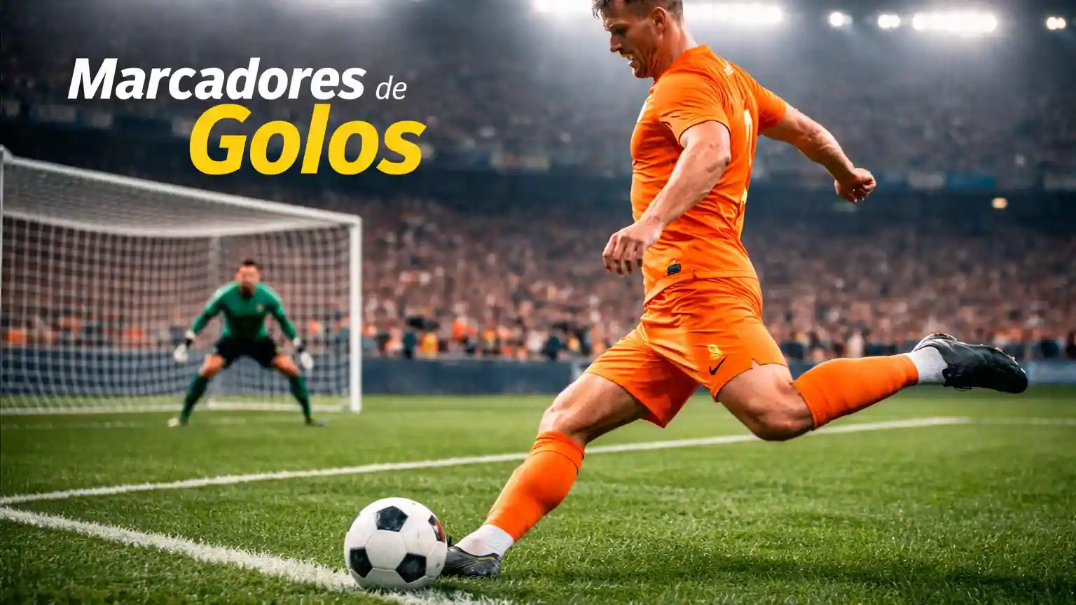 Avançado de futebol a preparar-se para finalizar em frente à baliza