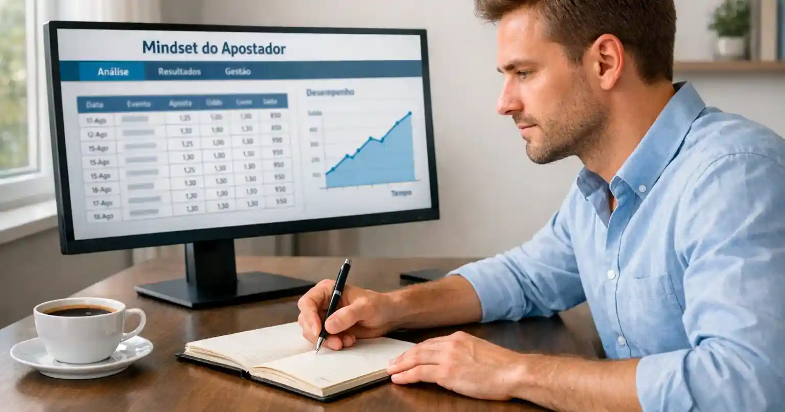 Pessoa focada a analisar dados num ambiente de trabalho organizado