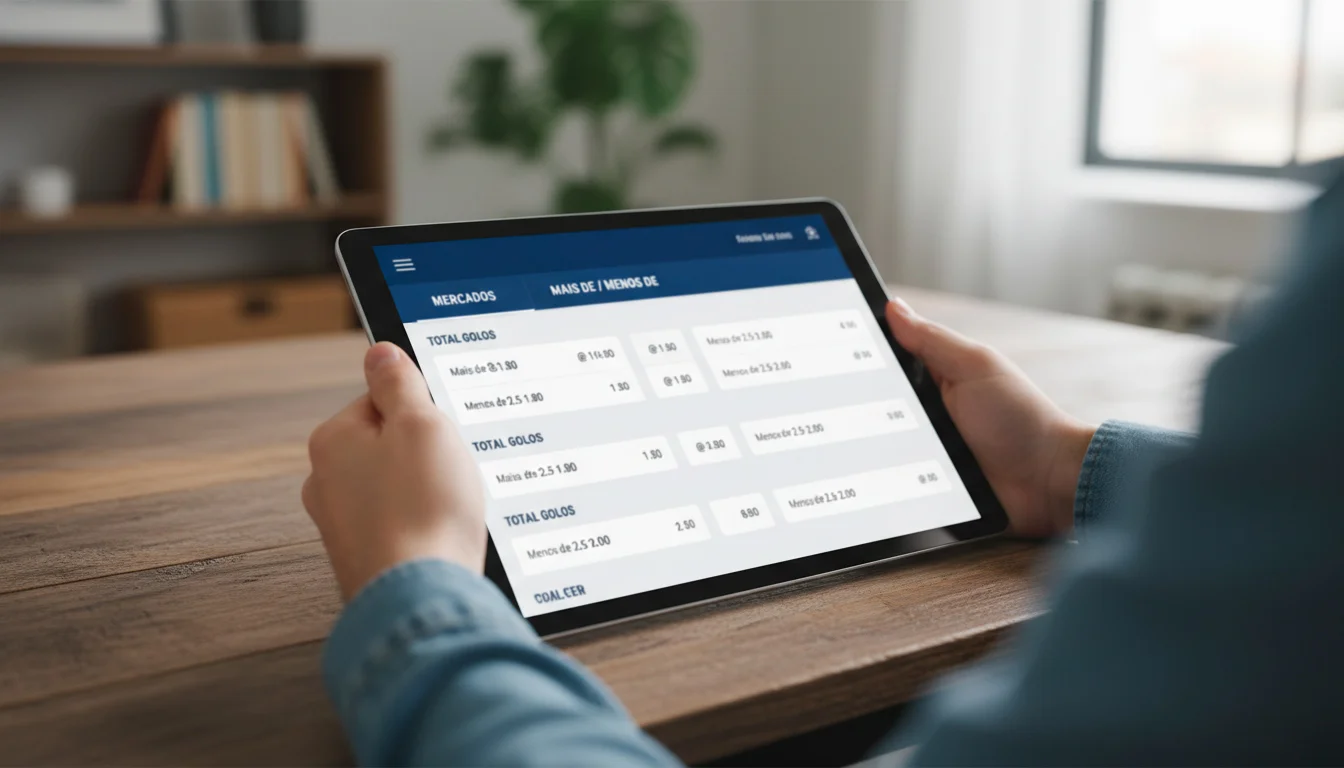 Apostador a analisar mercados de apostas num tablet