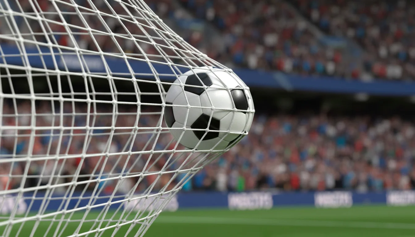 Bola de futebol a entrar na baliza durante um jogo