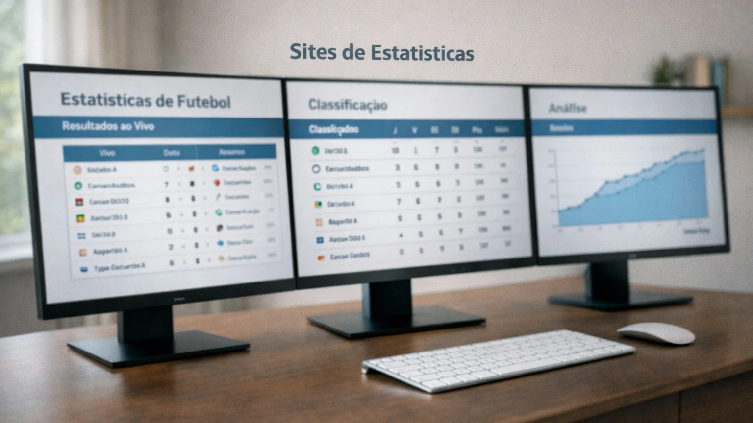 Múltiplos ecrãs de computador a mostrar websites de estatísticas desportivas