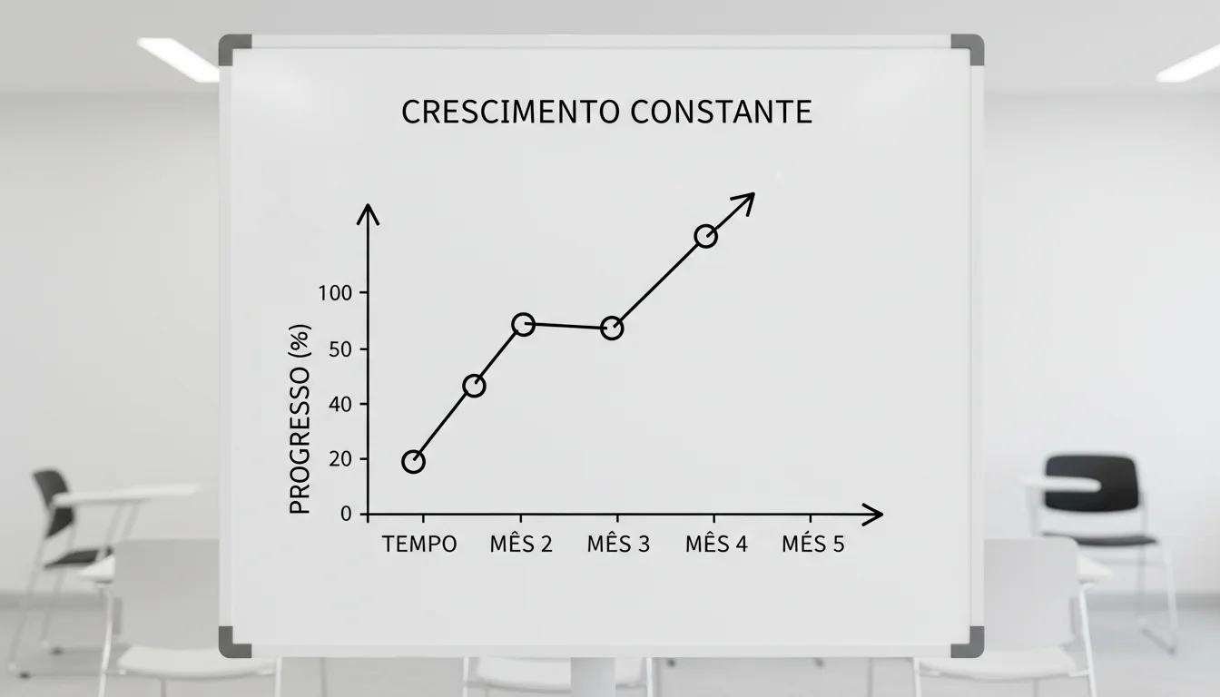 Gráfico de linhas ascendente desenhado à mão num quadro branco