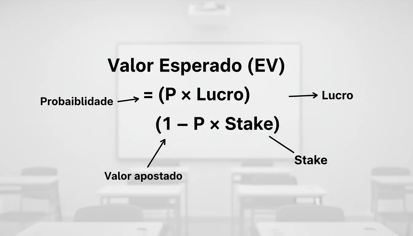 Fórmula matemática do valor esperado escrita num quadro branco com anotações