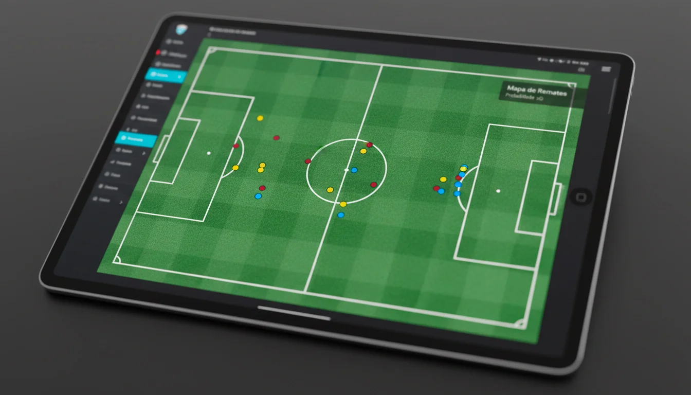 Mapa de remates de futebol mostrando posições e valores de xG no campo